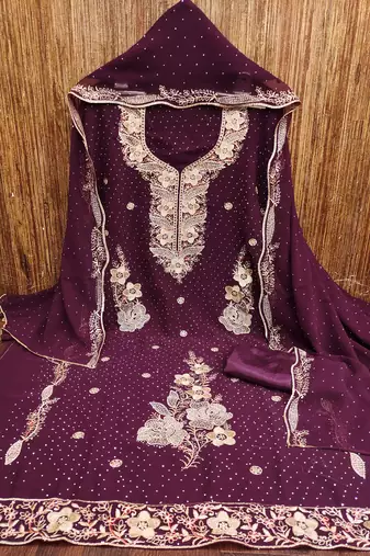 Women's voilet embroidered georgette dress material