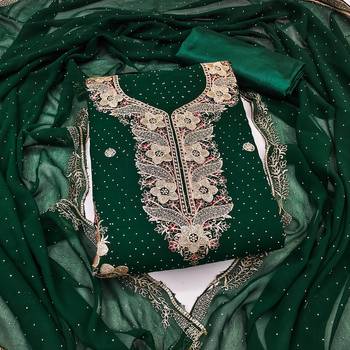 Women's green embroidered georgette dress material 1