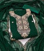 Women's green embroidered georgette dress material