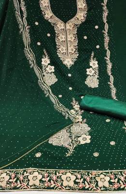 Women's green embroidered georgette dress material 2