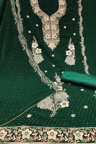 Women's green embroidered georgette dress material