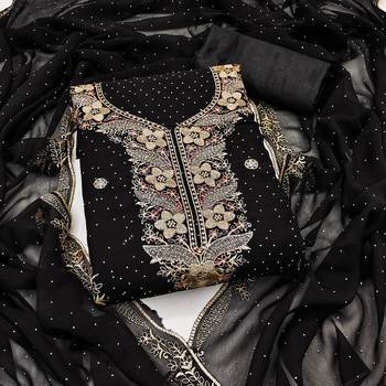 Women's black embroidered georgette dress material 1