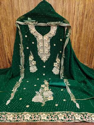 Women's green embroidered georgette dress material 3
