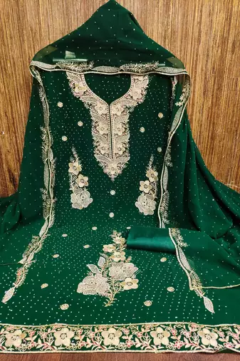 Women's green embroidered georgette dress material