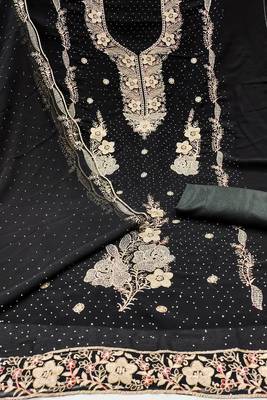Women's black embroidered georgette dress material 2