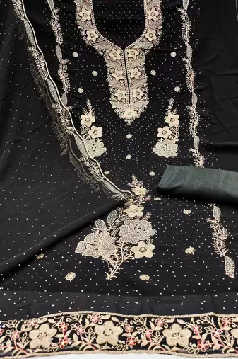 Women's black embroidered georgette dress material