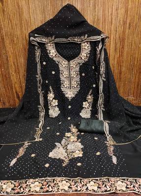 Women's black embroidered georgette dress material 3