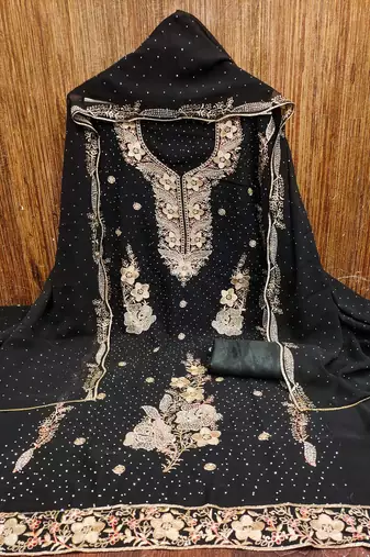 Women's black embroidered georgette dress material