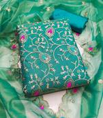 Women's sea green unstitched embroidered twill silk dress material