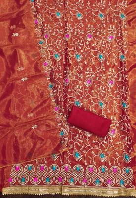 Women's red embroidered twill silk dress material 2