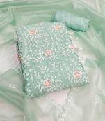 Women's sea green embroidered twill silk dress material