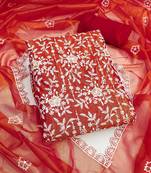 Women's red embroidered twill silk dress material