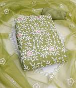 Women's light green embroidered twill silk dress material