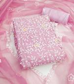 Women's baby pink embroidered twill silk dress material