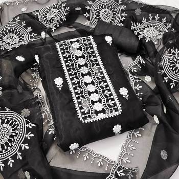 Women's black embroidered organza dress material 1