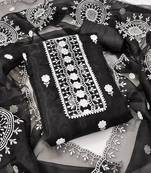 Women's black unstitched embroidered organza dress material 