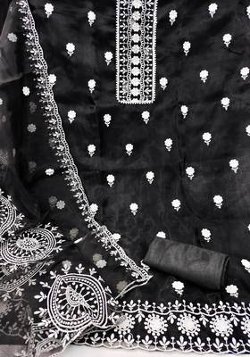 Women's black embroidered organza dress material 2