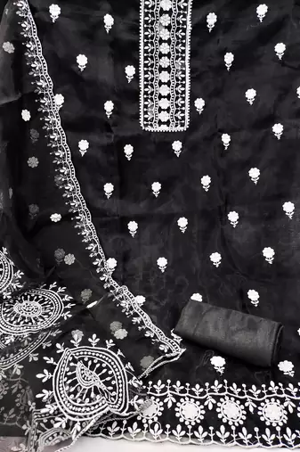 Women's black embroidered organza dress material