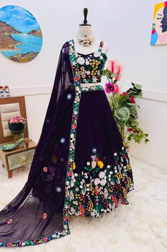 Purple Georgette Embroidered Fully Stitched lehenga Choli