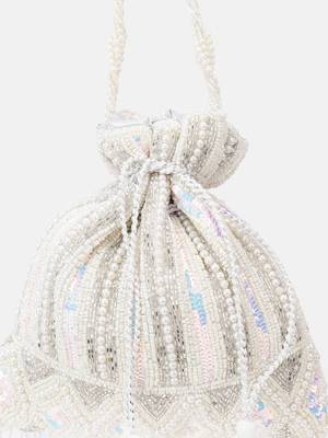 White Bridal Embellished Pearl and Sequined Potli Bag 1