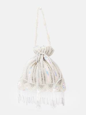 White Bridal Embellished Pearl and Sequined Potli Bag 2