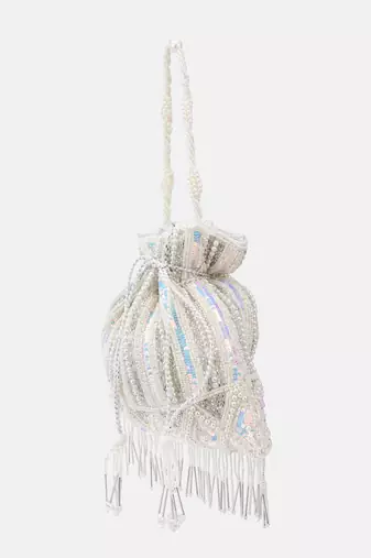 White Bridal Embellished Pearl and Sequined Potli Bag