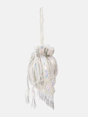 White Bridal Embellished Pearl and Sequined Potli Bag 4