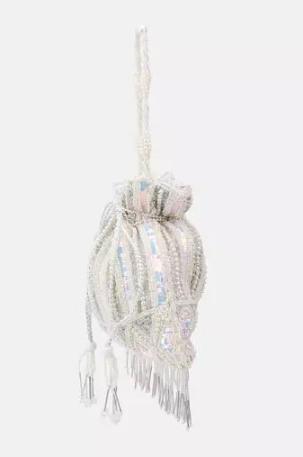 White Bridal Embellished Pearl and Sequined Potli Bag