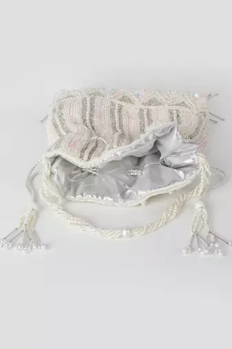 White Bridal Embellished Pearl and Sequined Potli Bag