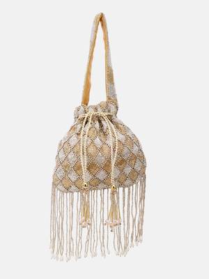 Beaded bridal potli bag in radiant gold and silver hues 1