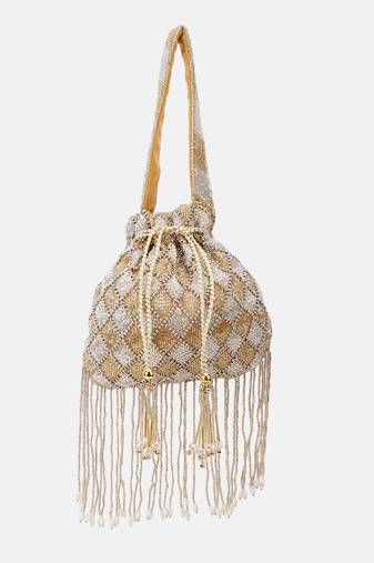 Beaded bridal potli bag in radiant gold and silver hues
