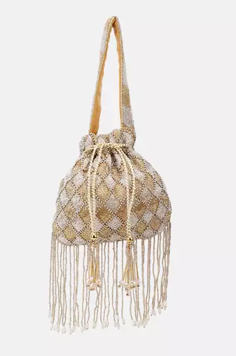 Beaded bridal potli bag in radiant gold and silver hues