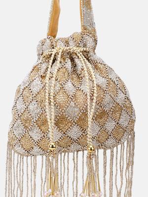 Beaded bridal potli bag in radiant gold and silver hues 2