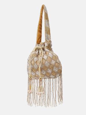 Beaded bridal potli bag in radiant gold and silver hues 3