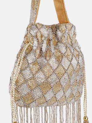 Beaded bridal potli bag in radiant gold and silver hues 4
