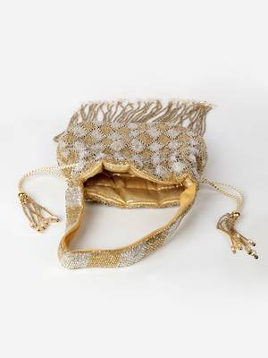 Beaded bridal potli bag in radiant gold and silver hues 5