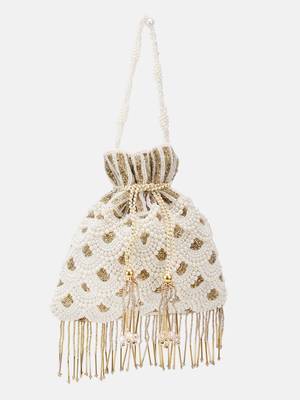Off-white Pearl & Gold Hand-Beaded Potli Bag 1