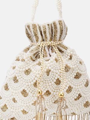 Off-white Pearl & Gold Hand-Beaded Potli Bag 2