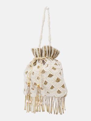 Off-white Pearl & Gold Hand-Beaded Potli Bag 3