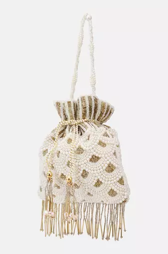 Off-white Pearl & Gold Hand-Beaded Potli Bag