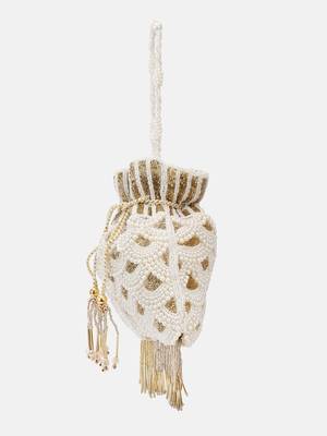 Off-white Pearl & Gold Hand-Beaded Potli Bag 4