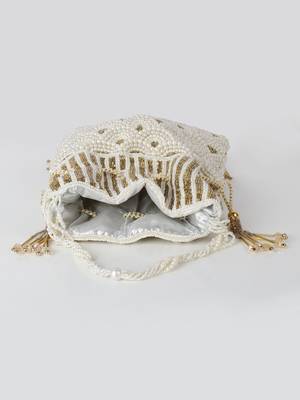 Off-white Pearl & Gold Hand-Beaded Potli Bag 5