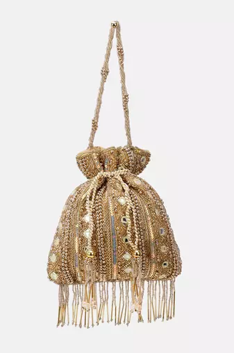 Hand-Beaded Gold Embellished Potli bag