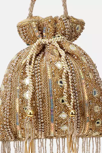 Hand-Beaded Gold Embellished Potli bag