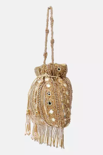 Hand-Beaded Gold Embellished Potli bag