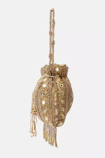 Hand-Beaded Gold Embellished Potli bag