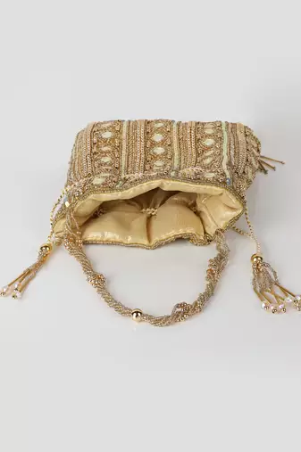 Hand-Beaded Gold Embellished Potli bag