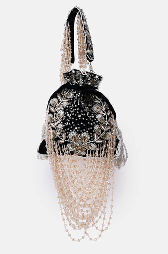 Black Velvet Embroidered Bridal Potli bag