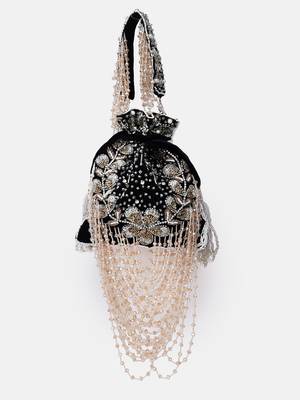 Black Velvet Embroidered Bridal Potli bag 1