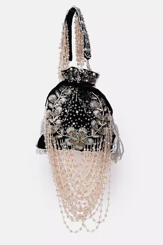 Black Velvet Embroidered Bridal Potli bag